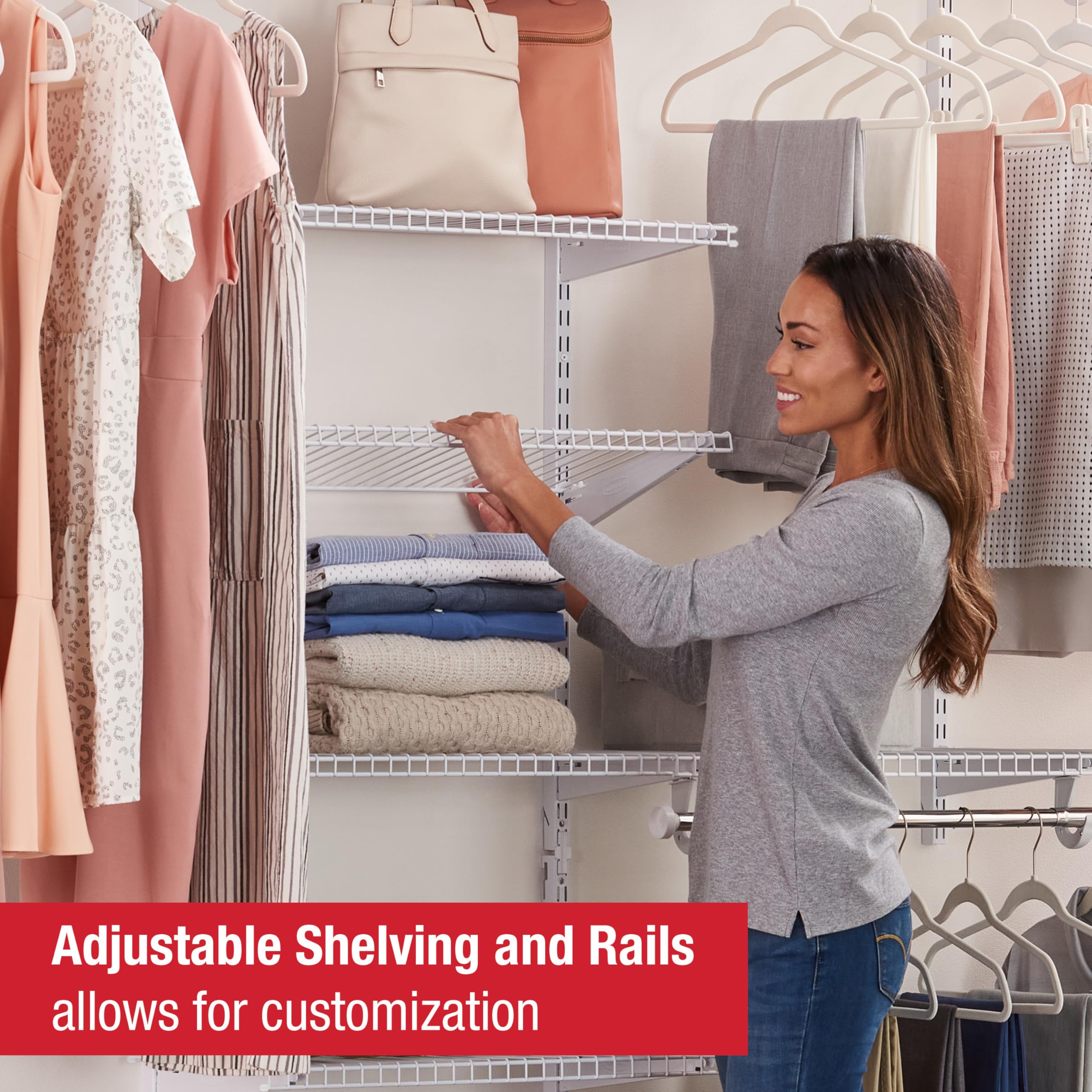 Rubbermaid Configurations Deluxe Custom Closet Kit, 3-6 Ft. Adjustable Metal Wire Shelving, Titanium Finish, Expandable Organization System, Hardware Included, for Home Closet/Pantry/Laundry/Mudroom