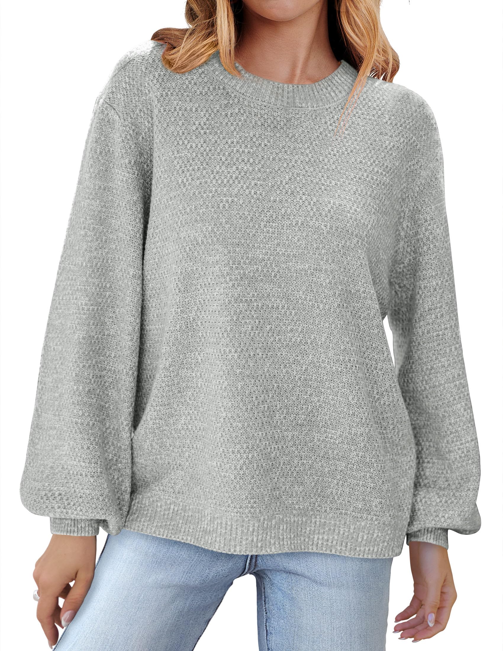 MEROKEETY Sweaters for Women Fall Winter 2026 Oversized Pullover Spring Crew Neck Long Sleeve Heathered Knit Tops