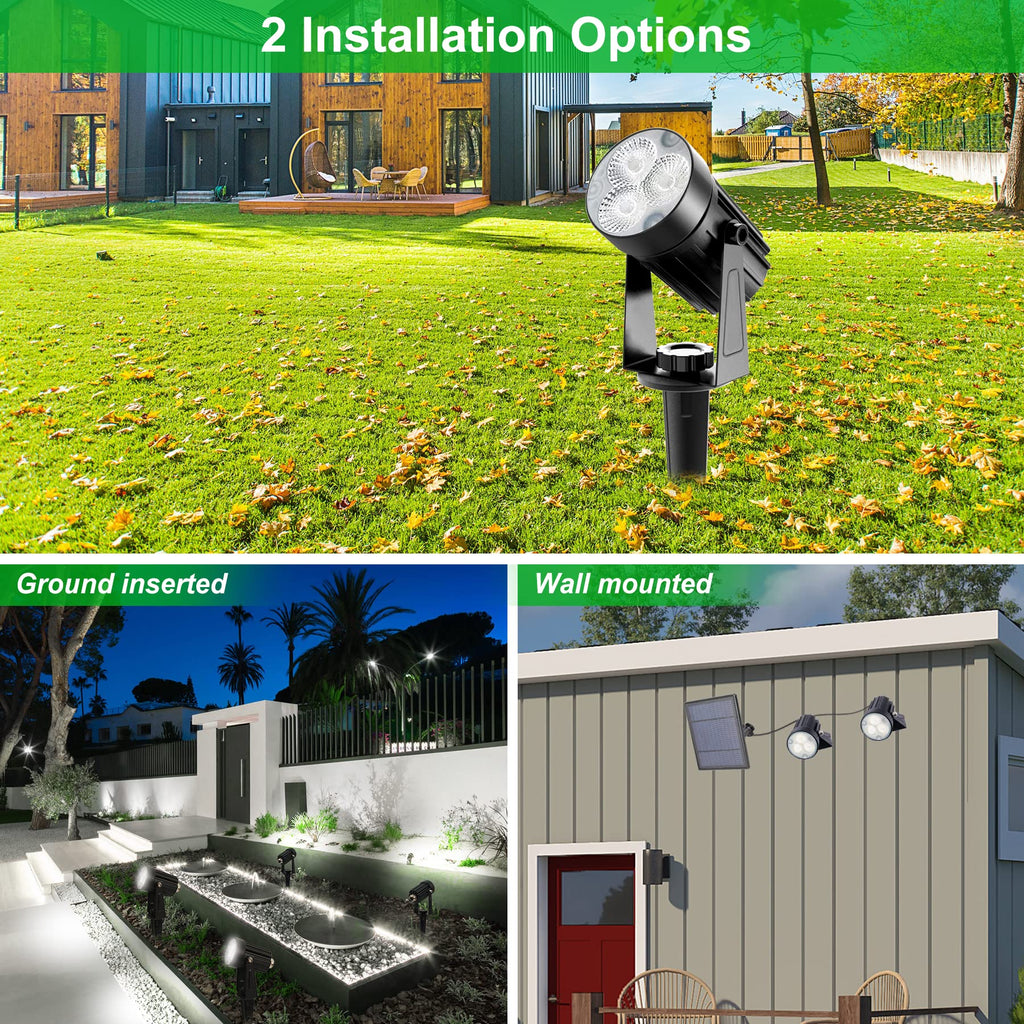 Solar Spot Lights Outdoor, Solar Landscape Spotlights IP65 Waterproof 9.8ft Cable,Auto On/Off Outdoor Wall Lights for Garden Yard Driveway Porch Walkway Pool (3000K Warm White)