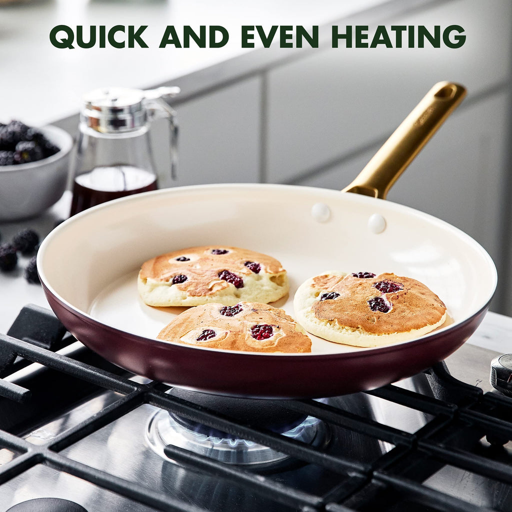 GreenPan Hard Anodized Healthy Ceramic Nonstick 5 Piece Cookware Pots and Pans Set, Gold Handle, PFAS-Free, Dishwasher Safe, Oven Safe, Black