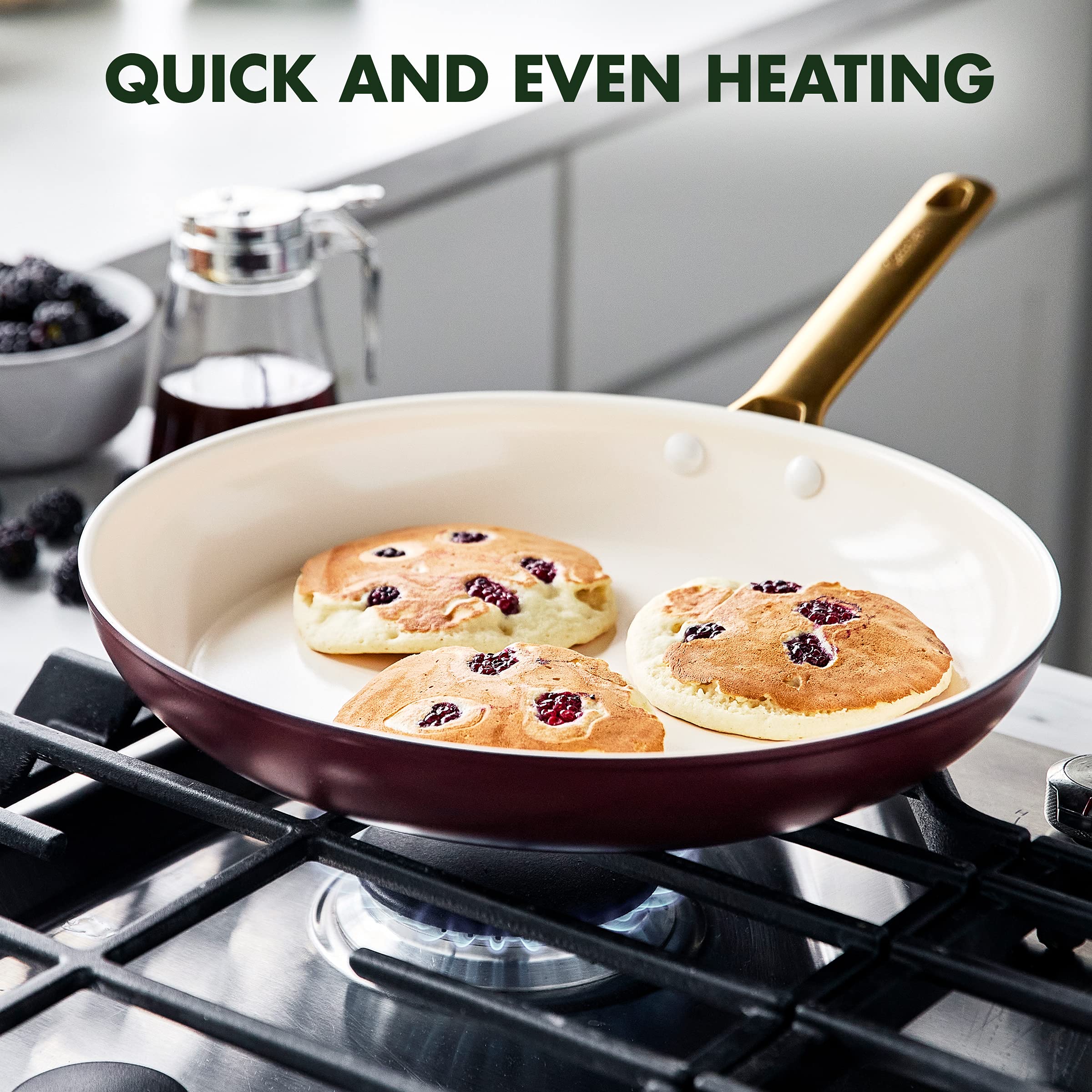 GreenPan Hard Anodized Healthy Ceramic Nonstick 5 Piece Cookware Pots and Pans Set, Gold Handle, PFAS-Free, Dishwasher Safe, Oven Safe, Black