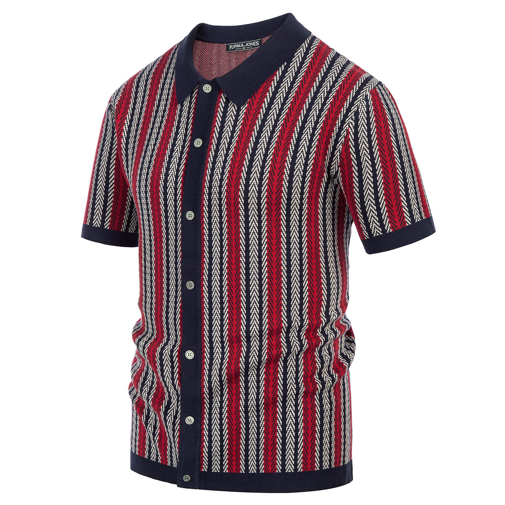 PJ PAUL JONES Men's Polo Shirts Retro Knit Shirt Vintage Striped Shirt