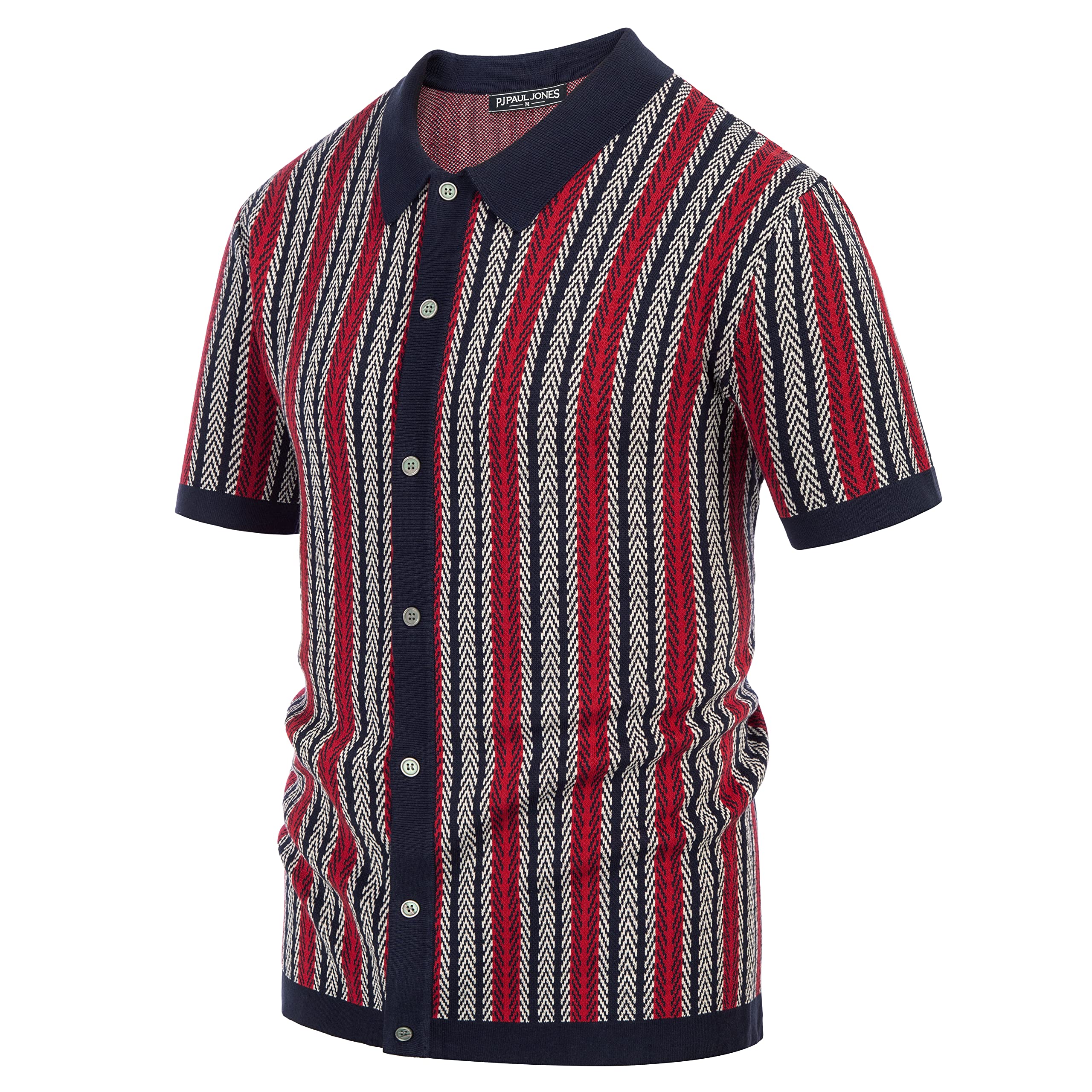 PJ PAUL JONES Men's Polo Shirts Retro Knit Shirt Vintage Striped Shirt