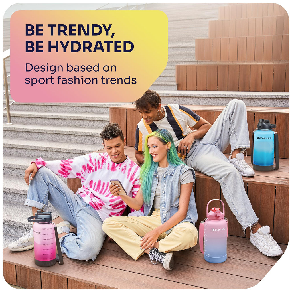 1/2 Gallon Water Bottle with 74.3 oz Capacity - Motivational Time Markers for Daily Hydration Goals - Leakproof BPA Free Tritan with Removable Straw