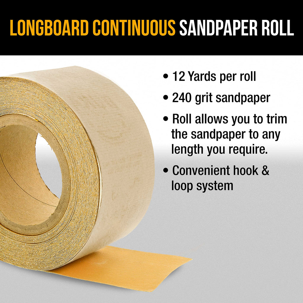 Dura-Gold Premium - 40 Grit Gold - Hook & Loop Backing Longboard Continuous Sandpaper Roll, 2-3/4" Wide, 12 Yards Long - For Automotive & Woodworking Air File Long Board Sanders, Hand Sanding Blocks