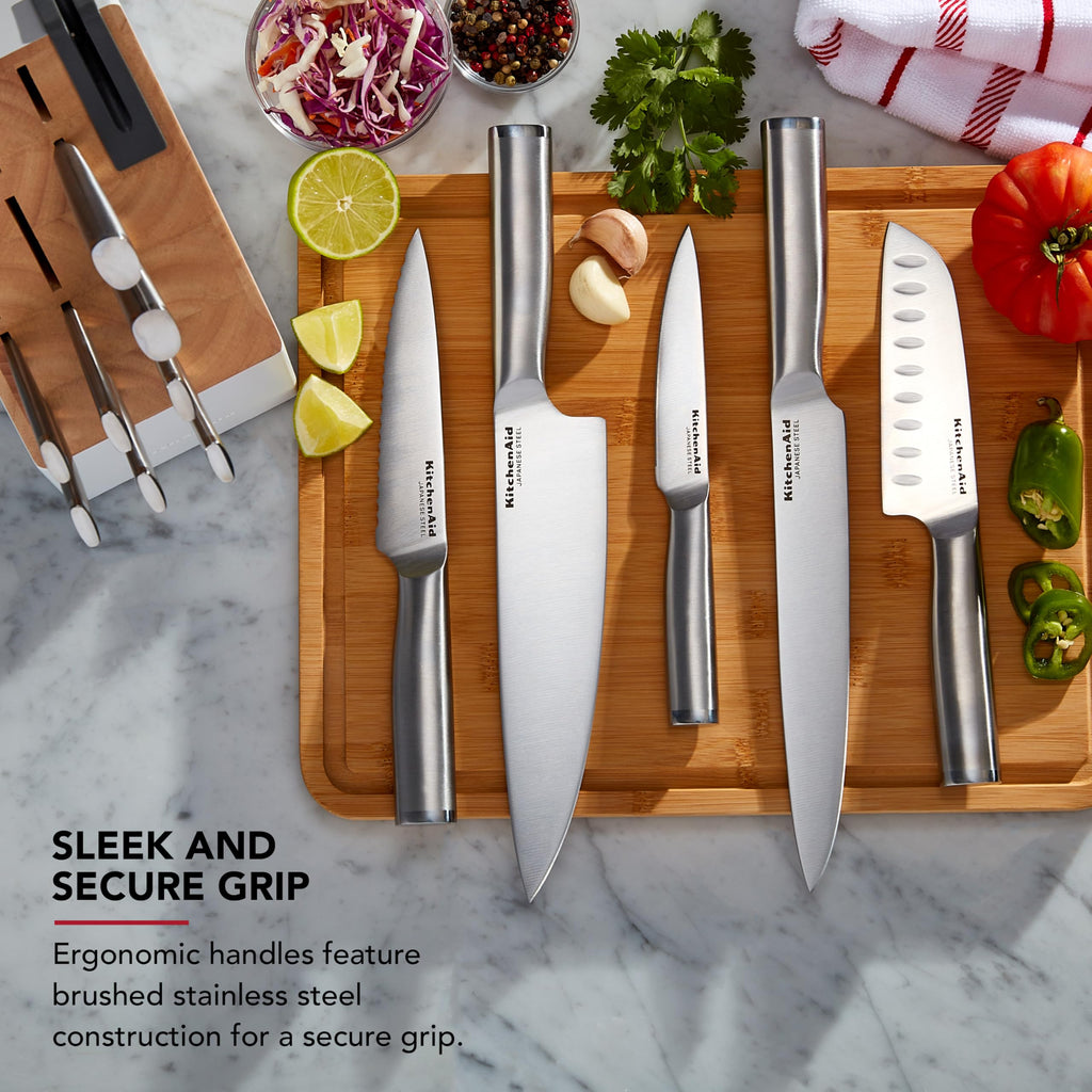 KitchenAid Gourmet Knife Block Set with Built-in Sharpener, 15-Piece, Stainless Steel
