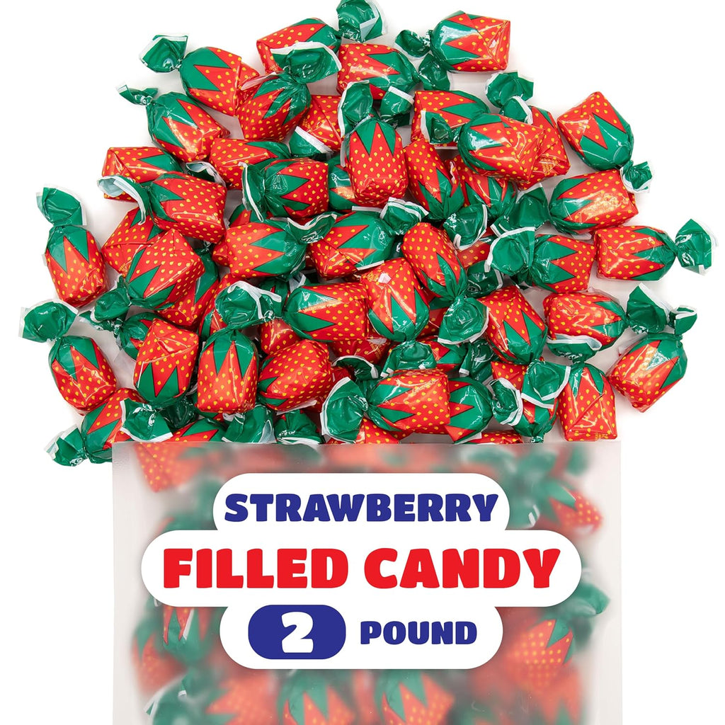 Arcor Strawberry Bon Bons Hard Candy - 2 Lb Pack | Filled Strawberry Candy, Nostalgic Candy, Individually Wrapped
