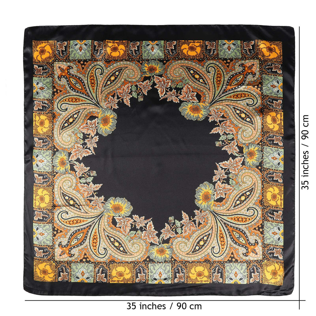 AWAYTR 35” Large Satin Square Head Scarf - 2Pcs Silk Like Floral Head Scarves Square Satin Hair Scarf Bandanas for Women