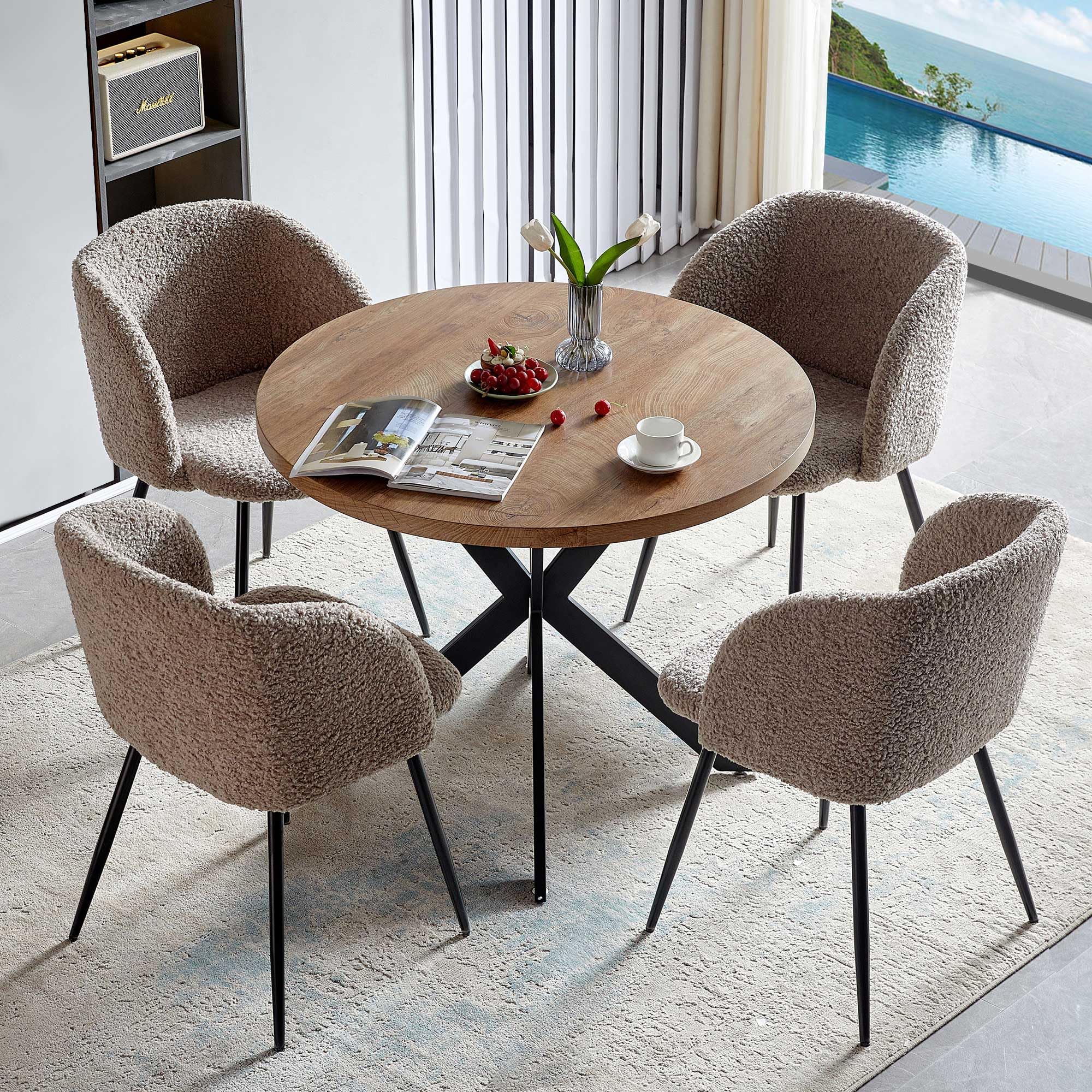 Homedot Dining Table Set for 2 with Black Dining Chairs, 3-Piece Compact Kitchen Table Set for Small Spaces, Rustic Brown Round Table Wooden with Upholstered Dining Side Chairs for Living Room