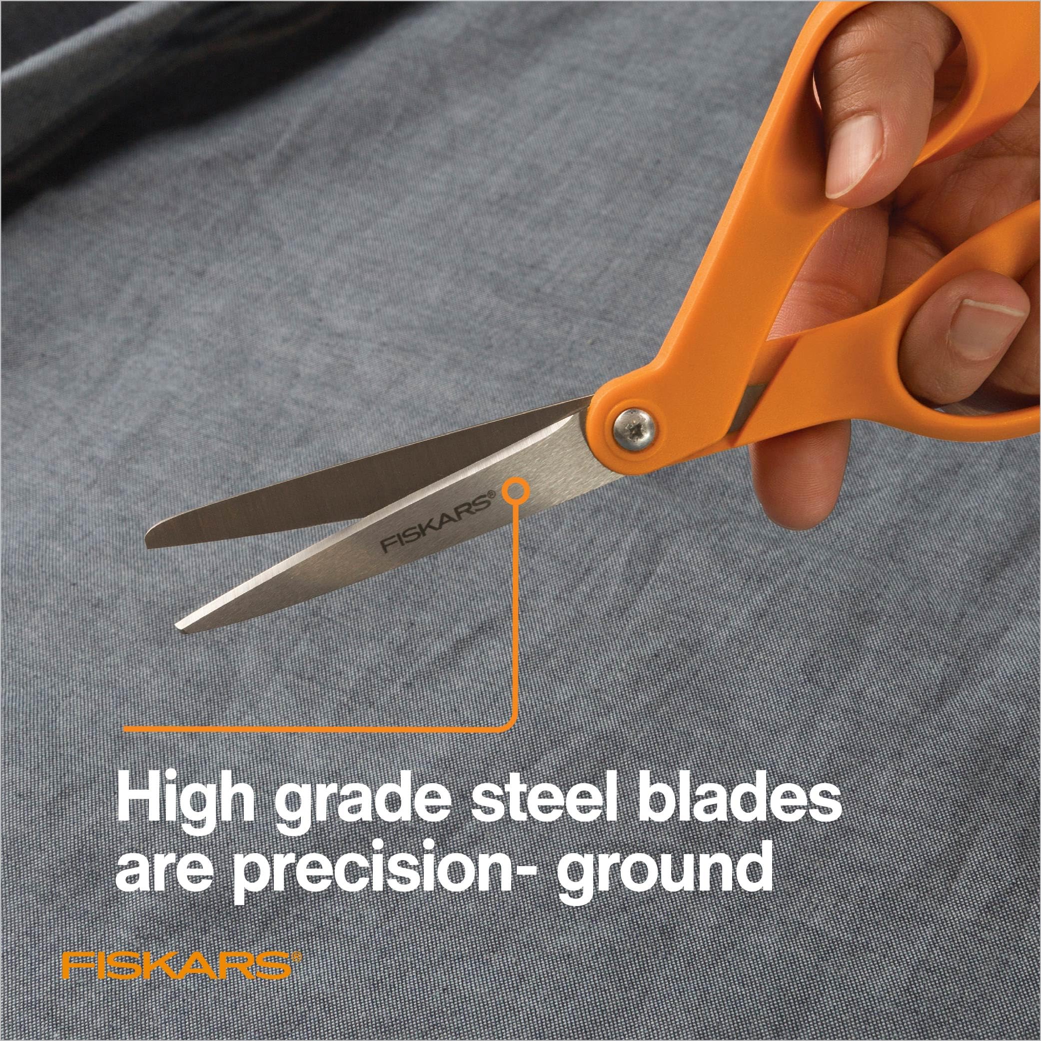 Fiskars 8" Original Orange-Handled Stainless Steel Scissors, Ergonomic and Keeps Material Flat, Sharp All-Purpose Paper and Fabric Scissors for Office, Arts, and Crafts