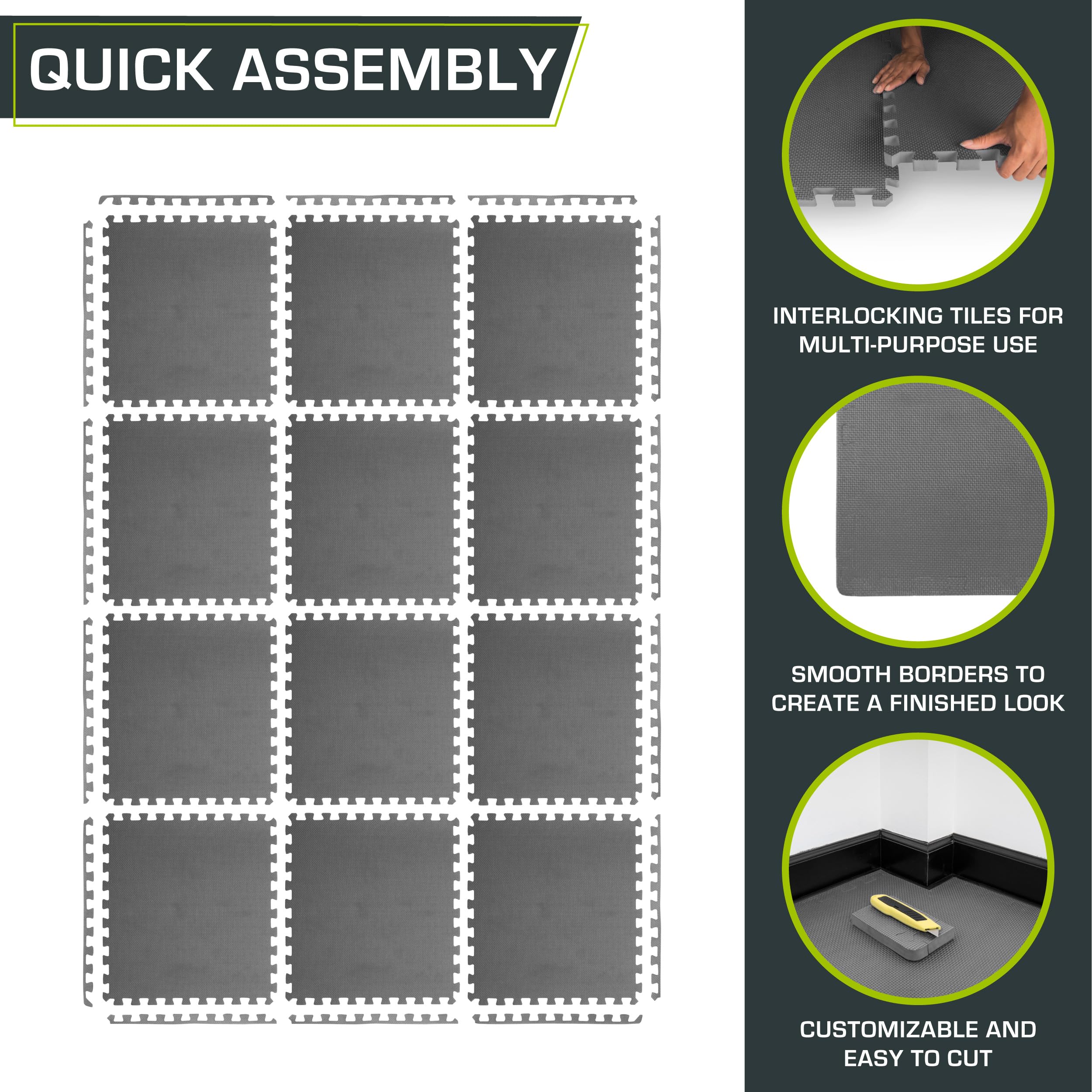 ProsourceFit Weaved Pattern Extra Thick Exercise Puzzle Mat 1-inch, EVA Foam Interlocking Tiles for Protective, Cushioned Flooring for Home and Gym Equipment; Black, 72 SQ FT, 18 Tiles