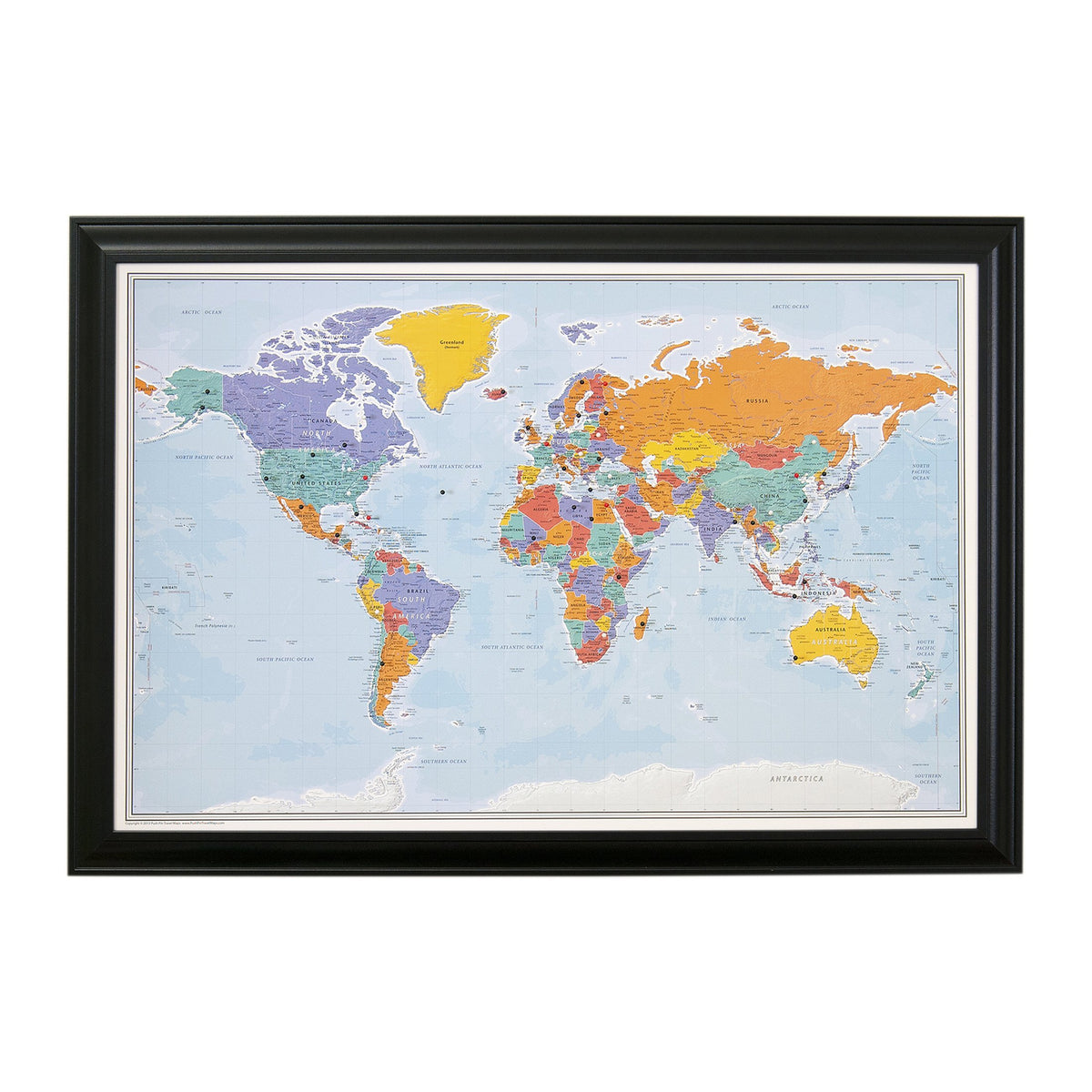Personalized Canvas Rolled Poster World Map Wall Art with Pins – Large 24" x 36" Blue Oceans Map of the World – Push Pin Travel Decor for Home or Office