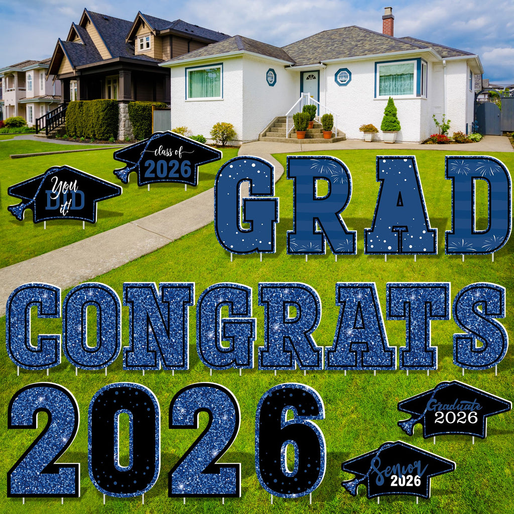 HOVACY 20 PCS Black Gold Graduation Yard Signs Class of 2026 | Black Gold 20 PCS, 40 Stakes, 11.57 x 16.14 in, Corrugated Plastic, Waterproof, Congrats Grad Sign, Graduation Sign