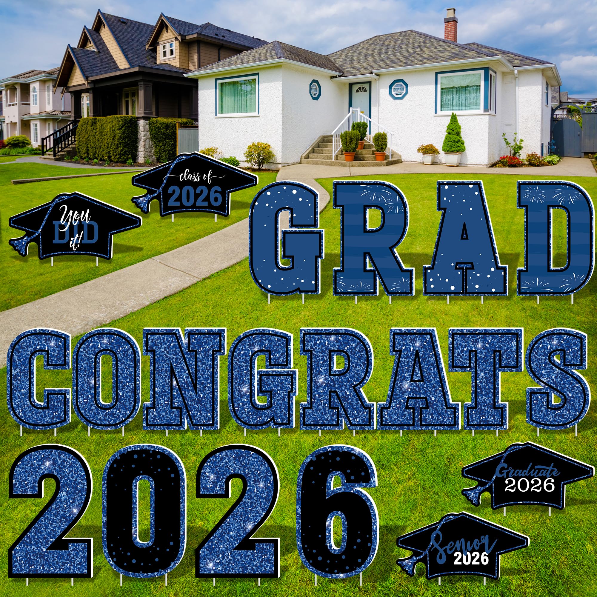 HOVACY 20 PCS Black Gold Graduation Yard Signs Class of 2026 | Black Gold 20 PCS, 40 Stakes, 11.57 x 16.14 in, Corrugated Plastic, Waterproof, Congrats Grad Sign, Graduation Sign
