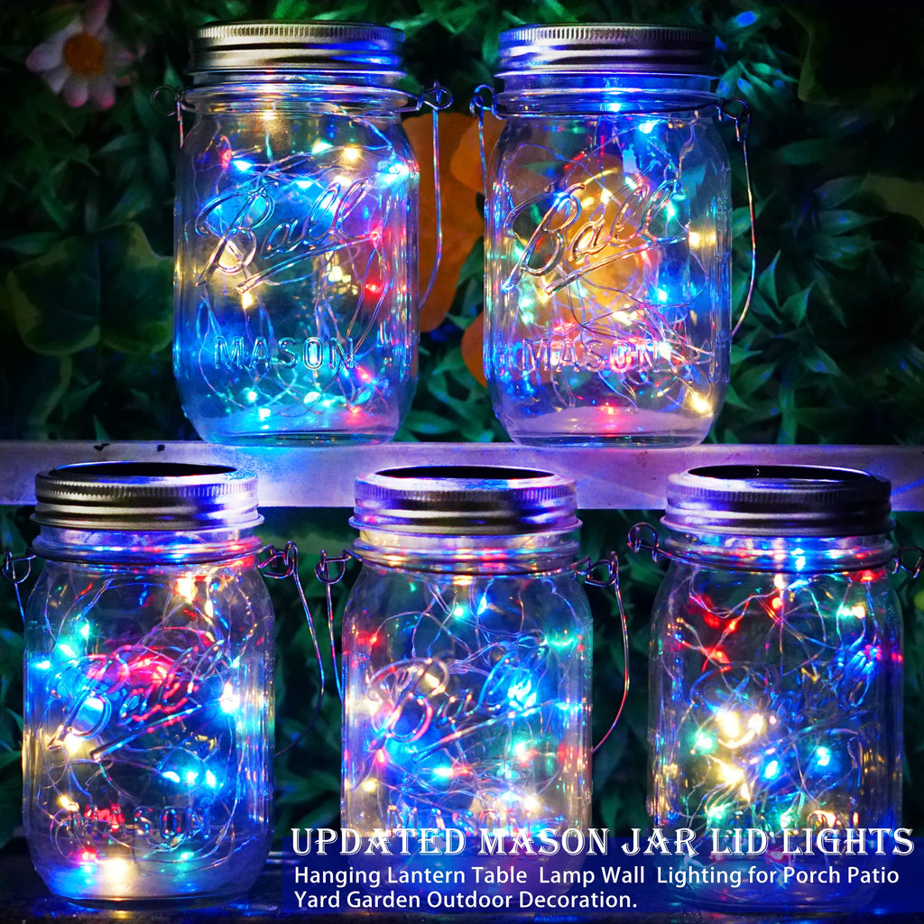 SunKite Solar Mason Jar Lights [Updated], 8 Pack 20 LED Waterproof Fairy Firefly Jar Lids String Lights with Hangers(NO Jars), Patio Yard Garden Wedding Decoration - Colorful