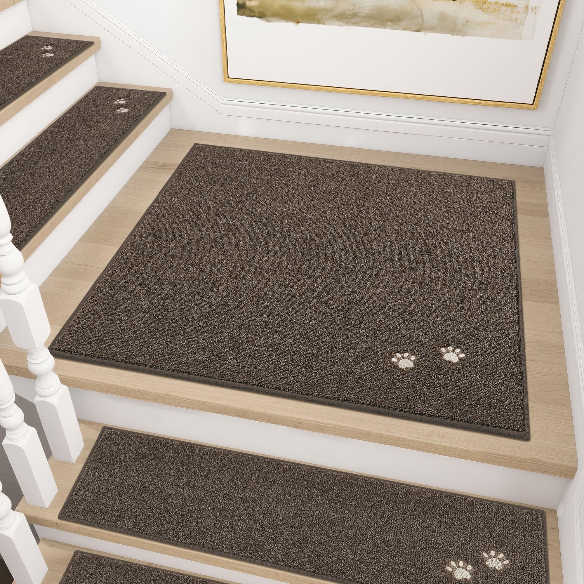 BEQHAUSE Stair Treads for Wooden Steps 28inX9in, Non Slip Carpet Stair Treads Indoor Stair Runners Machine Washable, Soft Stair Rugs Mat Surface Polyester TPE Backing, 4pcs, Beige
