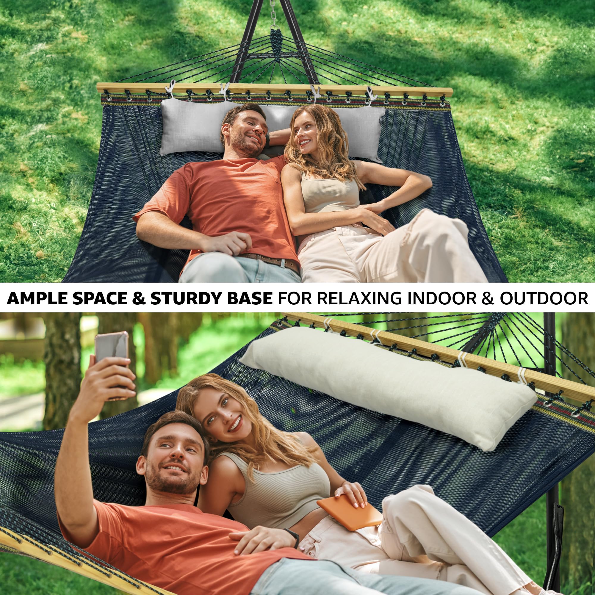 Tranquillo Unity Adjustable Hammock Stand, Hammocks Stands for The Garden, 800 lbs Capacity Steel Double Hammock Stand for 2 Persons, Premium Pre-Assembled Stand (Steel, Aegean)