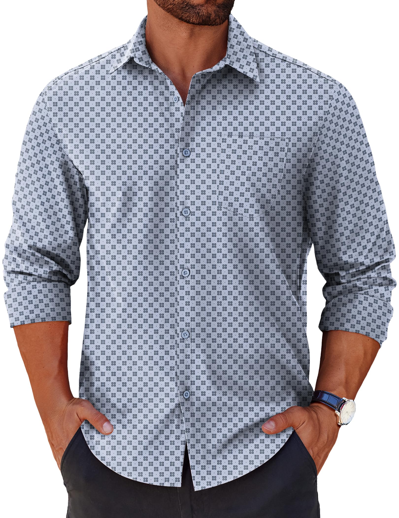 COOFANDY Mens Long Sleeve Button Down Shirts Casual Untucked Shirts for Men Dress Shirts Beach Wedding Shirts