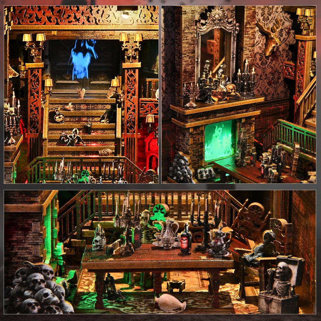 TOYQI DIY Book Nook Kit, Miniature House Dollhouse Kit for Adult and Teens, Book Nook Kits for Adults, Booknook Bookend Alley Model Build, Gifts for Family Friends - Spooky Horror Creepy Haunted House