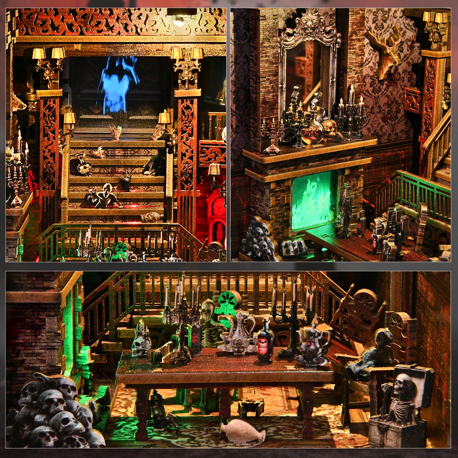 TOYQI DIY Book Nook Kit, Miniature House Dollhouse Kit for Adult and Teens, Book Nook Kits for Adults, Booknook Bookend Alley Model Build, Gifts for Family Friends - Spooky Horror Creepy Haunted House