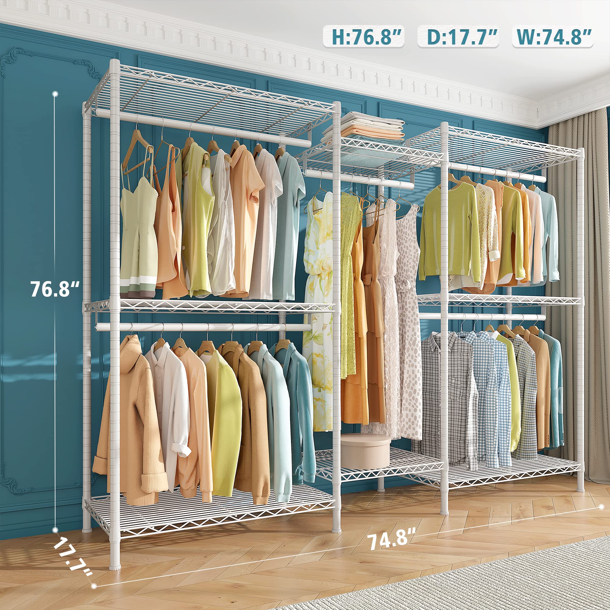 Raybee Clothes Rack,Clothing Racks for Hanging Clothes 900LBS Capacity Heavy Duty Portable Closet with 5 Hanger Rods & 8 Shelves for Walk-in Closet,Apartment