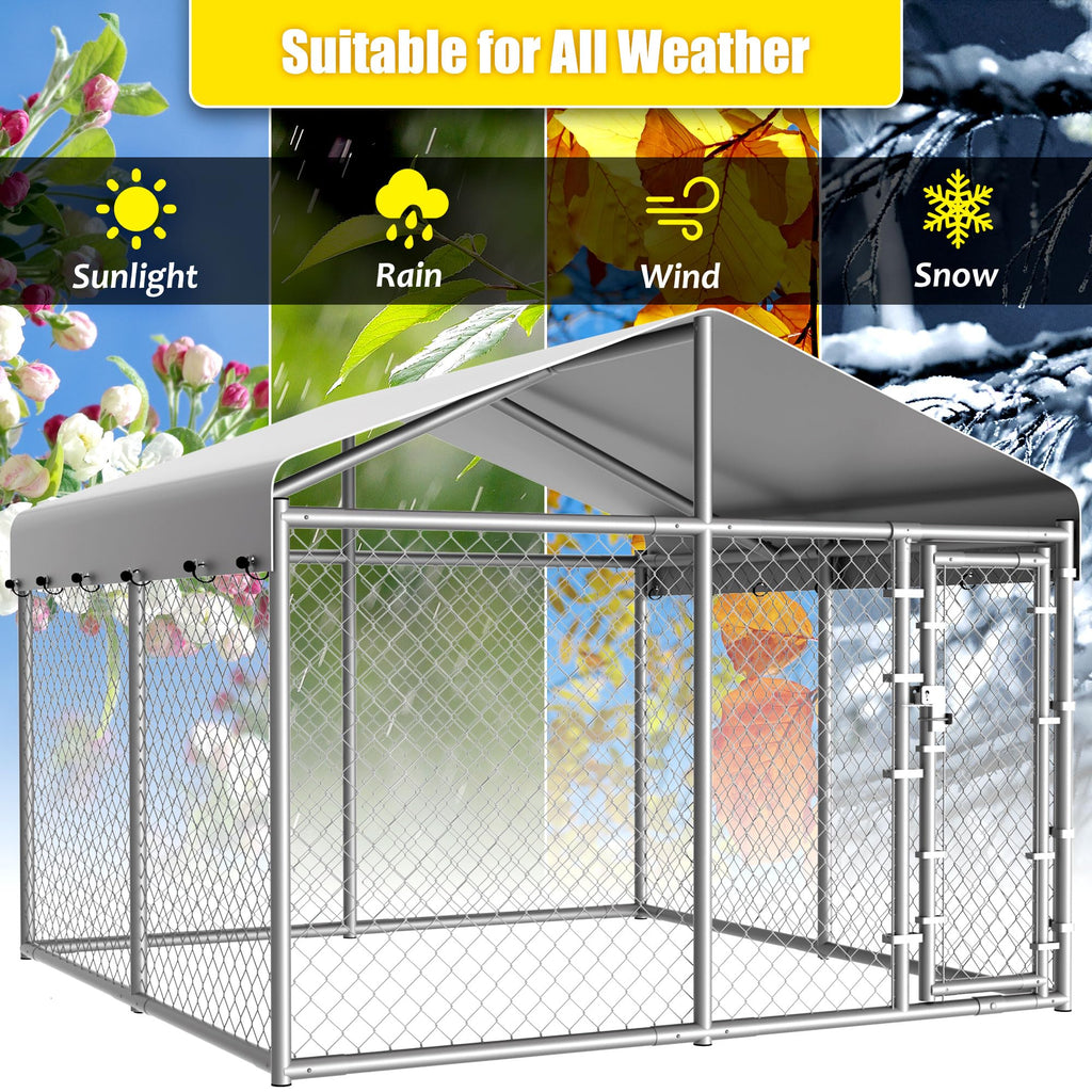 Dog Kennel Outside with Roof, Large Dog Run Enclosure, Outdoor Heavy Duty Pens House Pet Playpen with Galvanized Chain Link Waterproof Cover and Secure Lock(6.76'Lx6.76'Wx5.64'H)