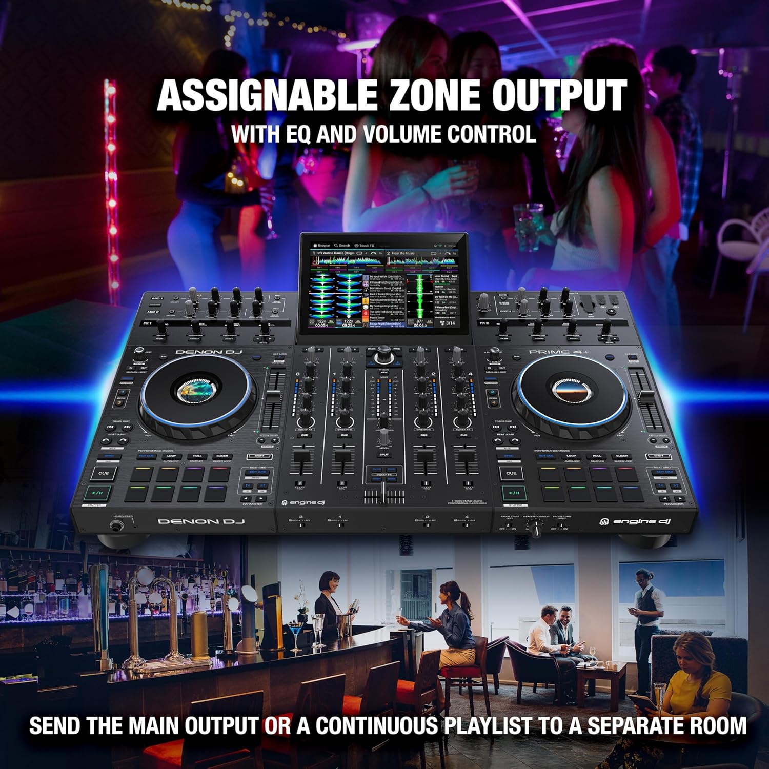 Denon DJ PRIME 4+ Standalone DJ Controller with Stem Separation on 4 Decks, Wi-Fi Streaming, Drop Sampler Mixer, 10.1" Touchscreen, Light Control