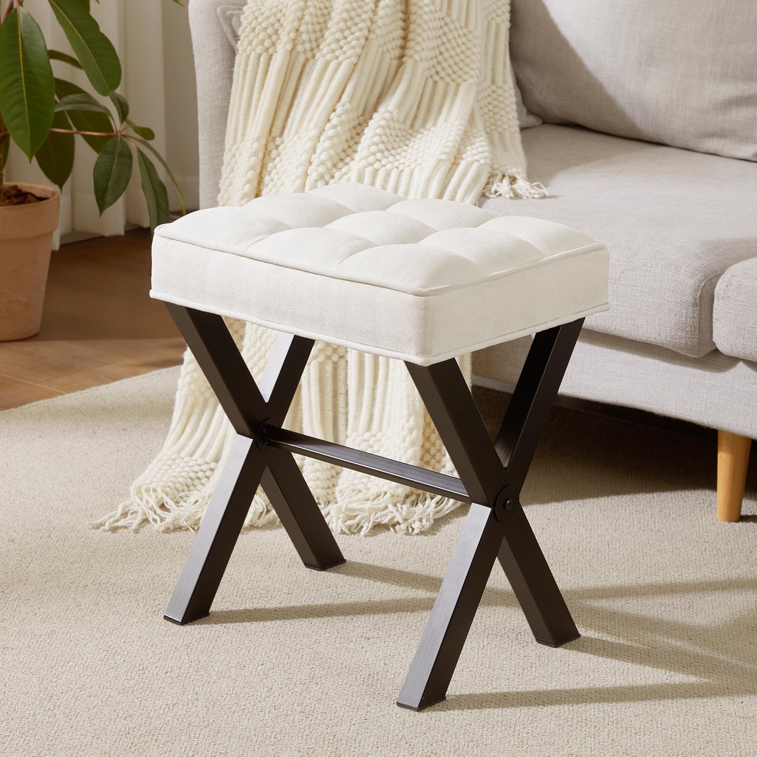 Royal Windsor Vanity Stool with Saddle Cushion, 18 Inch Makeup Vanity Chair for Living Room, Modern Foot Stool Ottoman Piano Bench,Small Upholstered Bench for Bedroom, Beige