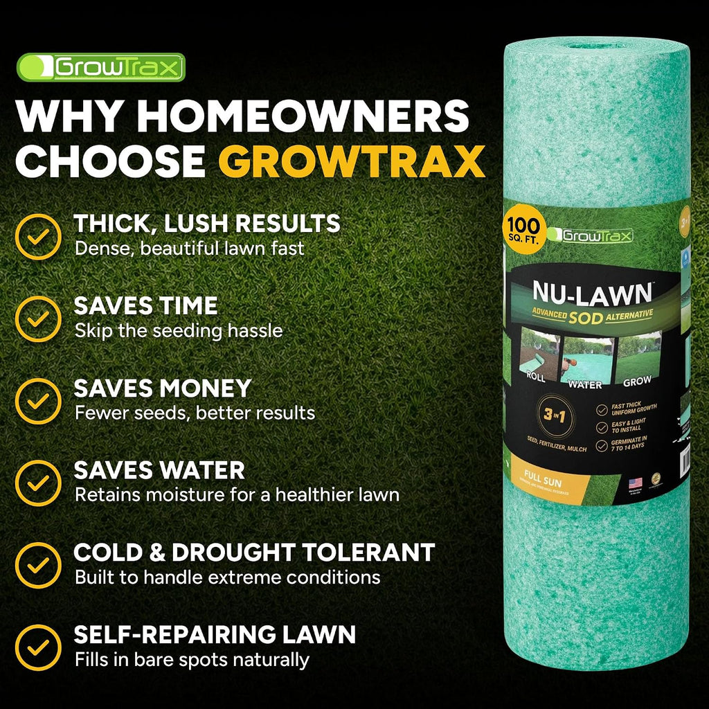 Growtrax Biodegradable Grass Seed - 100 SQFT Bermuda Rye - Grass Seed and Fertilizer for Lawns, Dog Patches & Shade - Just Water & Grow - No Fake or Artificial Grass