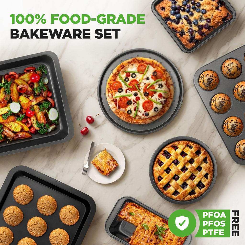 NutriChef 10-Piece Non-Stick Baking Set – Heavy-Duty Carbon Steel Bakeware Set w/ Cookie Sheets, Muffin Pan, Roasting Pan, Cake Pan, Baking Tray, Pizza Pan – Effortless Food Release & Easy Cleanup