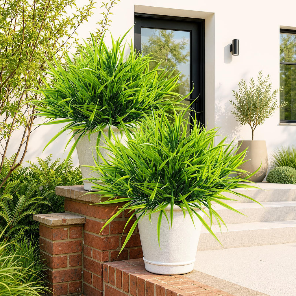 Uieke 28 Bundles Artificial Outdoor Plants UV Resistant Fake Grass Plants Faux Plastic Plants Greenery Shrubs for Home Garden Pathway Window Box Front Porch Cemetery Fall Decor, Autumn Red
