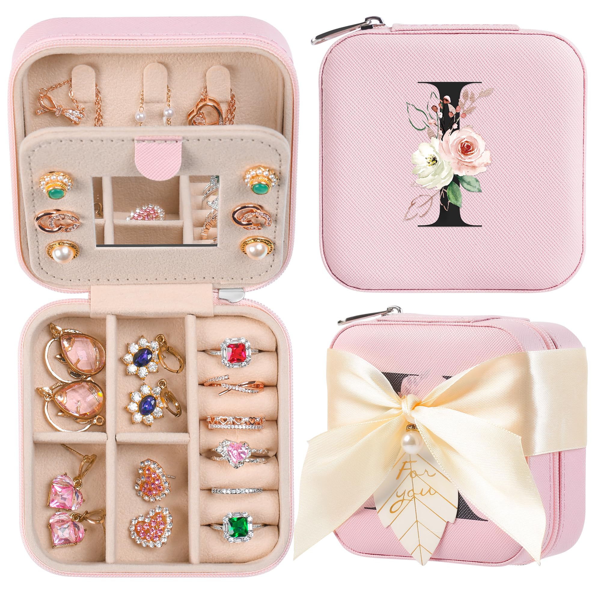 AYGXU Travel Jewelry Box for Women and Girls - Small Case With Initial A-Z - Teacher Gifts