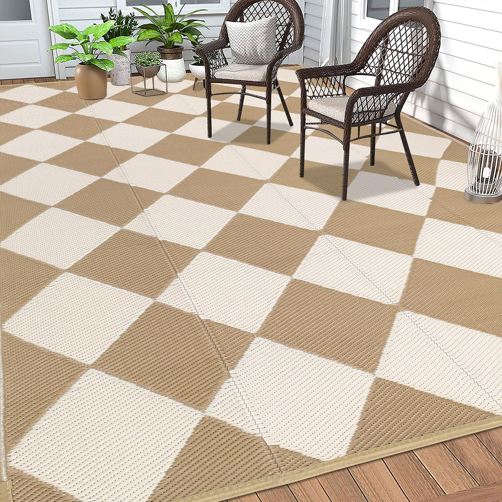 HEBE Checkered Outdoor Rug Waterproof 5x8, Reversible Plastic Straw Rug RV Camping Rug, Indoor Outdoor Patio Mat Clearance, Outside Carpet for Porch,Deck,Camper,Balcony,Backyard,Picnic