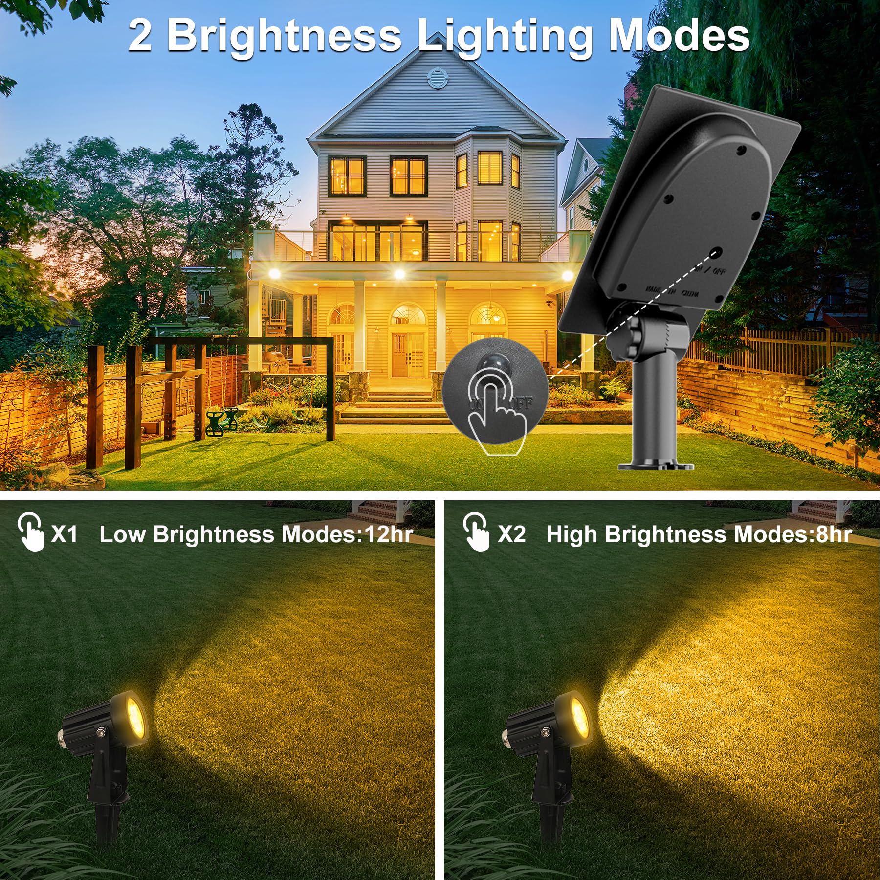 Solar Spot Lights Outdoor, Solar Landscape Spotlights IP65 Waterproof 9.8ft Cable,Auto On/Off Outdoor Wall Lights for Garden Yard Driveway Porch Walkway Pool (3000K Warm White)