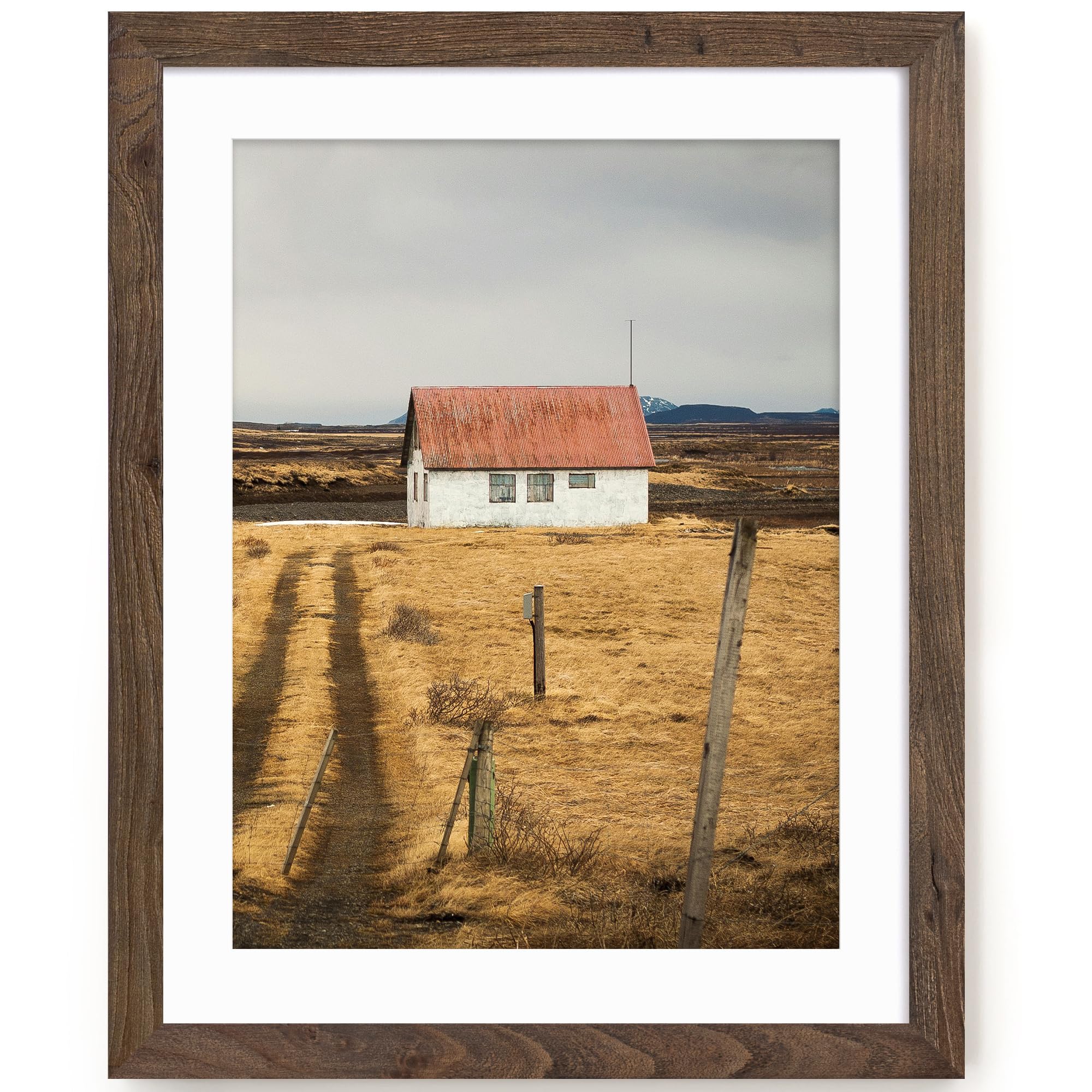 Fun Memories 5x7 Picture Frame with Mat for 4x6 Photo, Solid Elm Wood & Tempered Glass, Rustic Wall & Tabletop Display Frame, Grey, 1 Pack