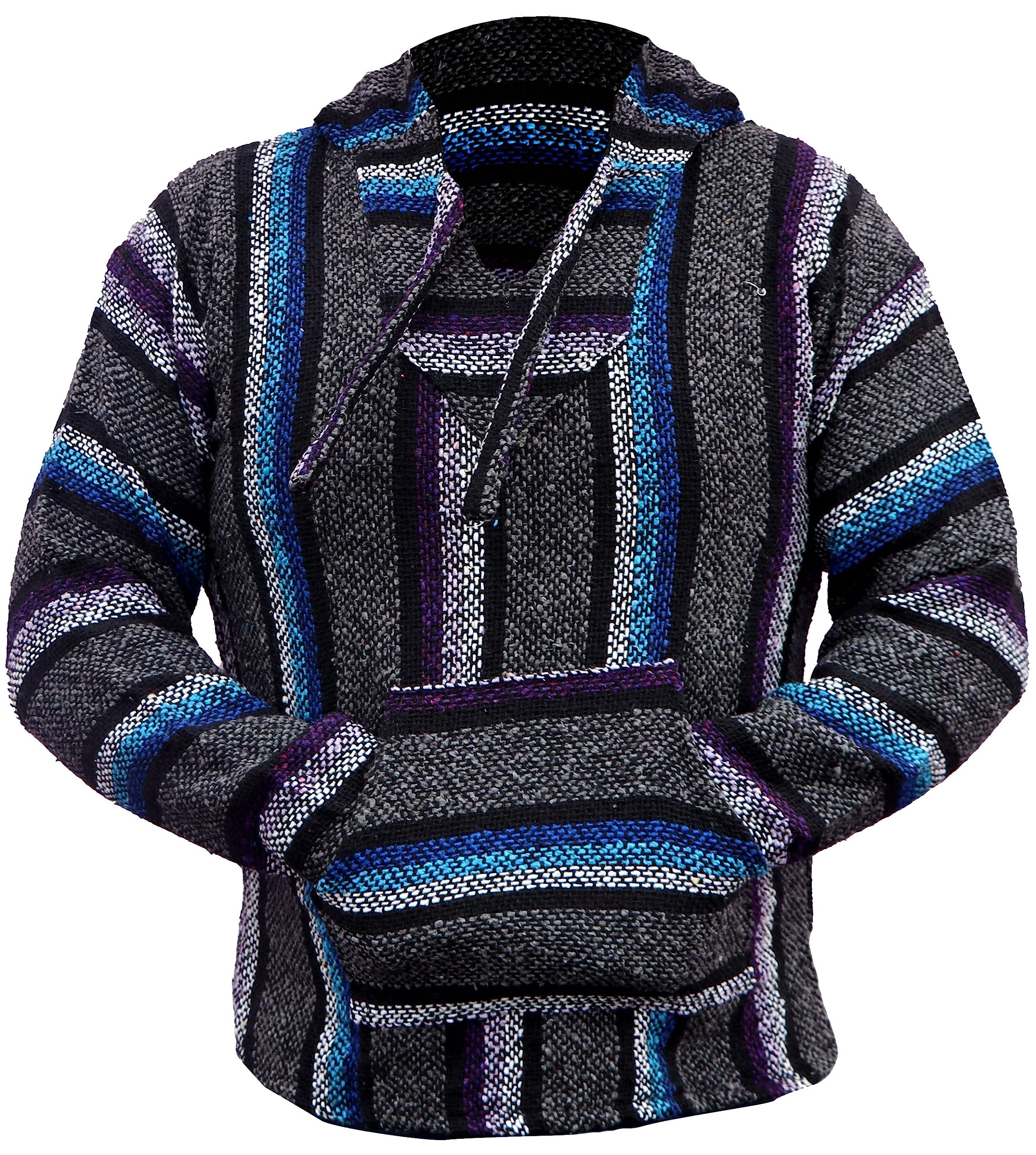 Del Mex Mexican Baja Hoodie Hippie Surf Poncho Sweater Sweatshirt Pullover Jerga