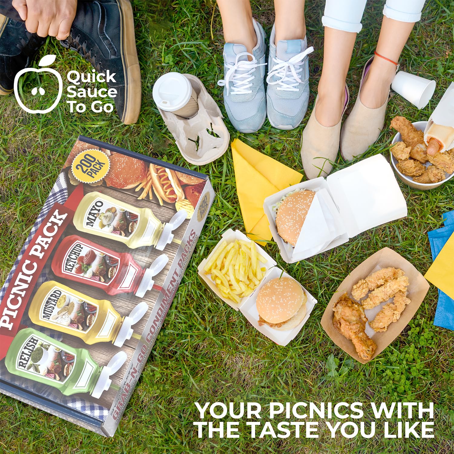 Grab-n-Go Condiment Packs - 50 Single Serve Pouches of Each: Ketchup, Mustard, Relish, and Mayo - Great for Picnics, Boxed Lunch, BBQ, Travel, Picnic and Parties (200 Condiment Packets Total)