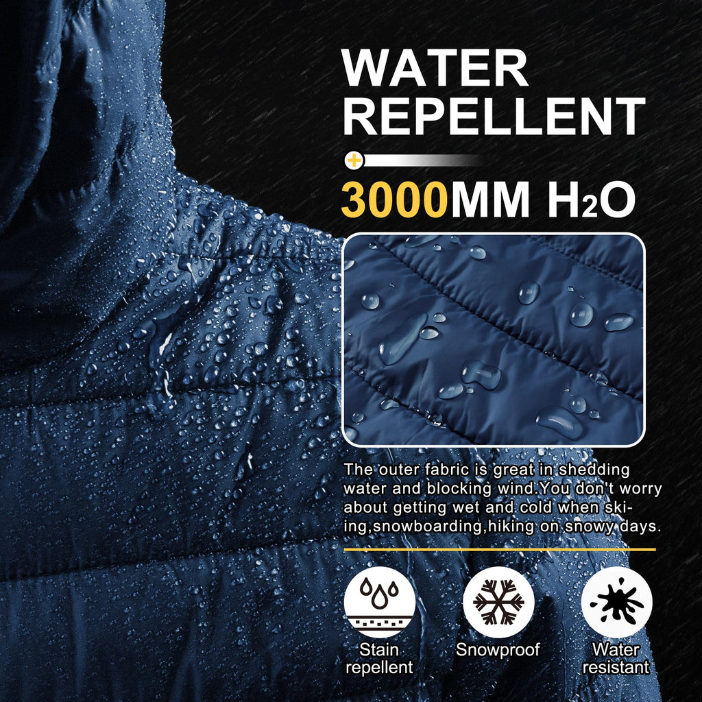 Outdoor Ventures Men's Lightweight Packable Hooded Puffer Jacket Insulated Winter Coat for Snow Ski Traveling