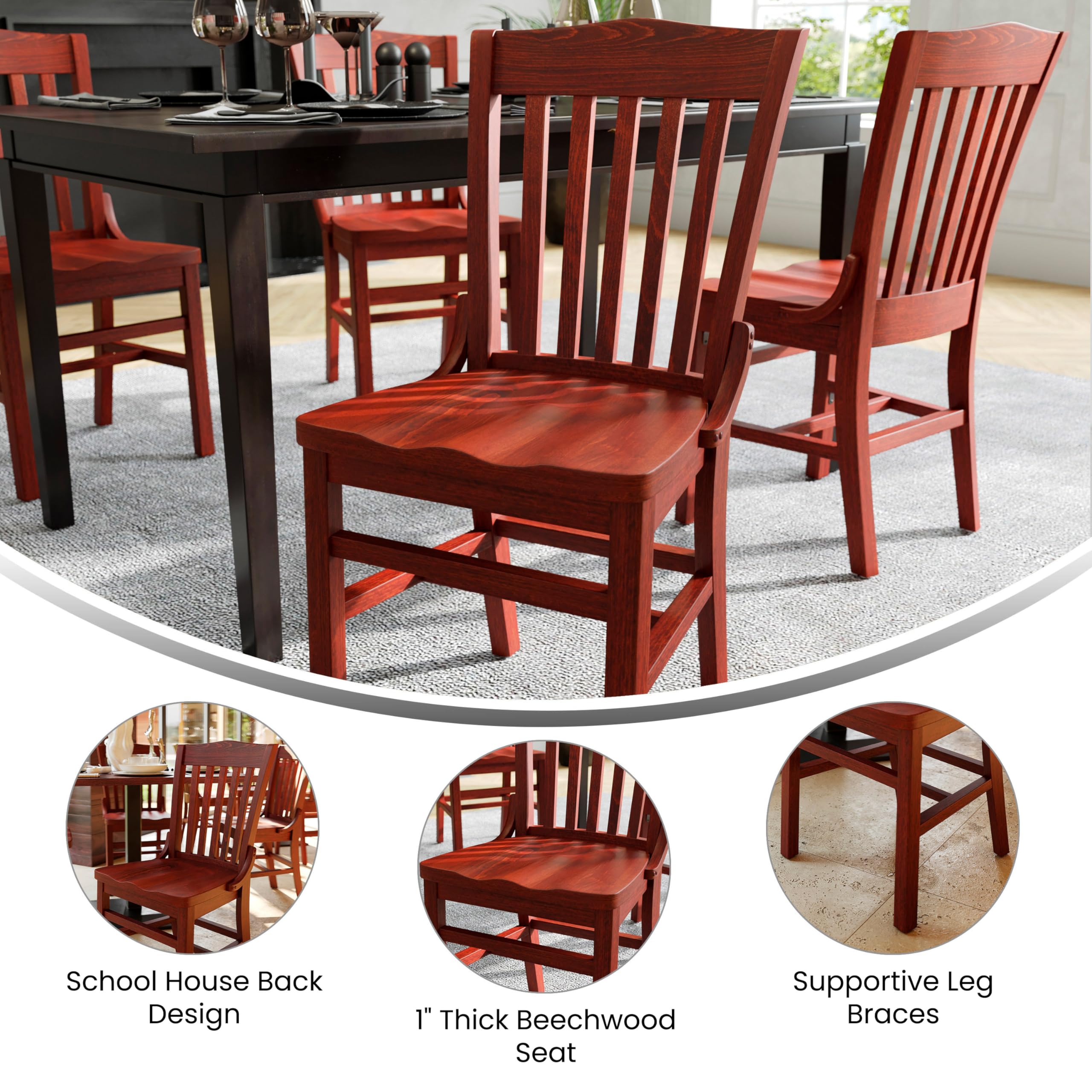 EMMA + OLIVER School House Back Mahogany Wood Chair