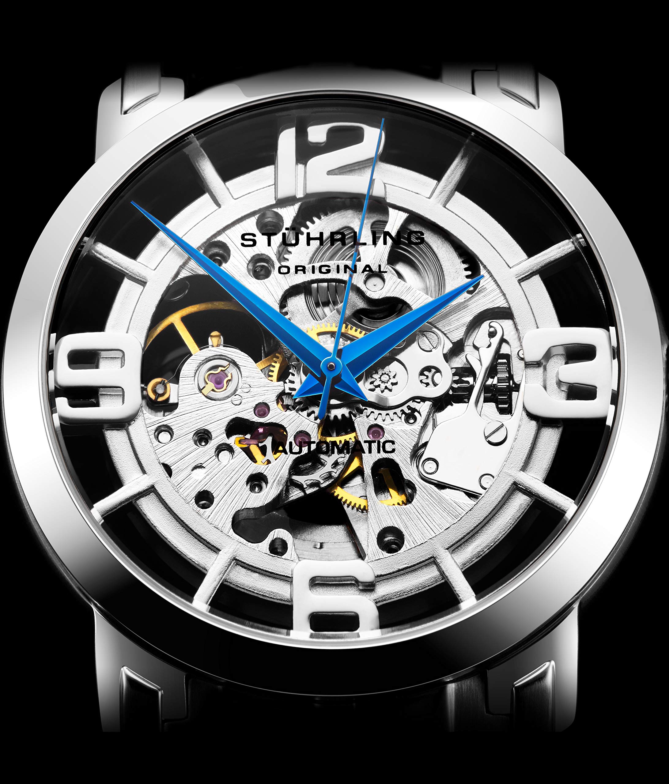 Stührling Original Men’s Skeleton Automatic Watch – Winchester 44 Elite, Stainless Steel Case, Mechanical Movement, Leather Strap