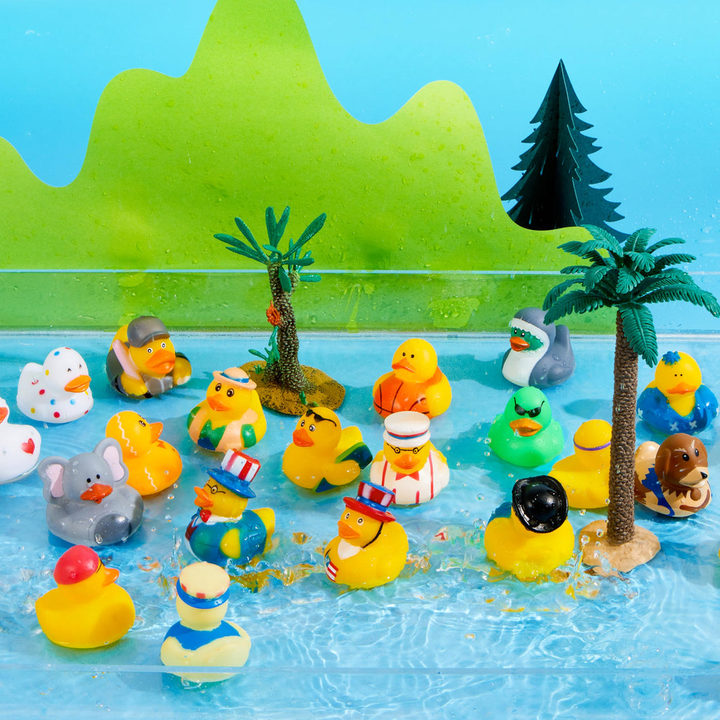 JOYIN 15 Pcs Rubber Ducks, Random Assortment Ducks Bulk with Mesh Carry Bag, Mini Rubber Duckies for Baby Bath Toys, Kids Toddler Summer Pool Toys Birthday Gifts Party Favors