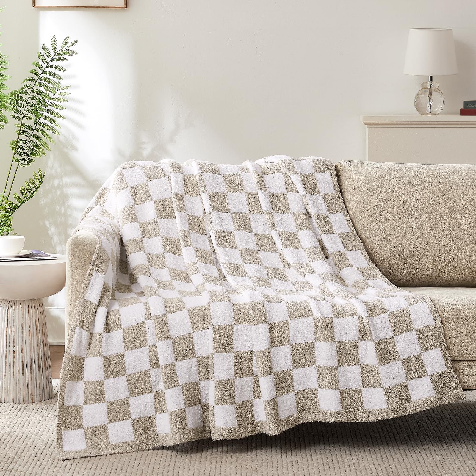 Checkered Throw Blanket, Black Soft Cozy Fluffy Knitted Throw Blankets for Couch, Sofa, Bed, Chair, Warm Fuzzy Travel Picnic Lightweight Plaid Blanket, 50x70 inches