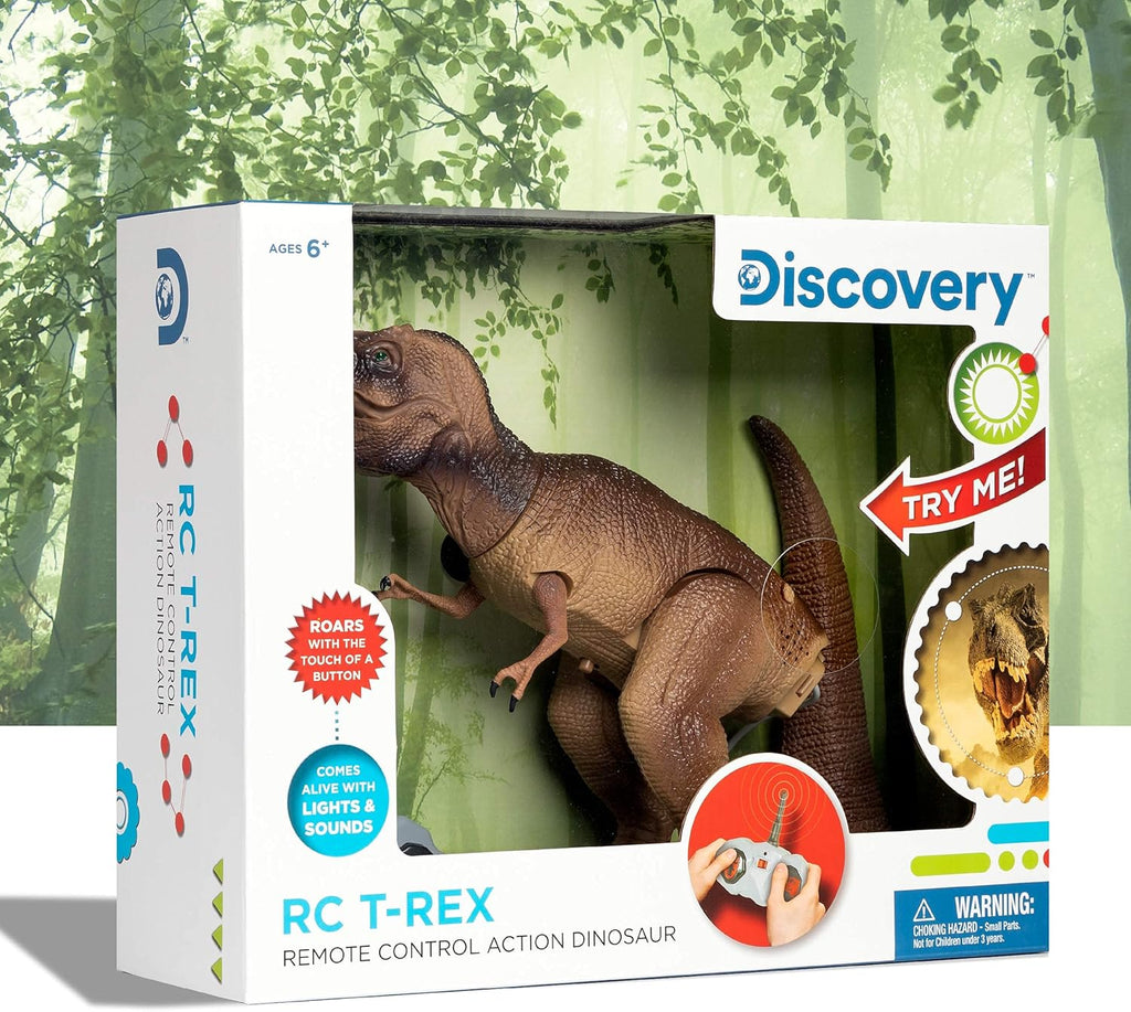 Discovery™ Remote Control T-Rex Dinosaur – Realistic Jurassic RC Action Figure with Walking Legs, Roaring Sounds, Chomping Mouth| Dinosaur Toys for Kids| Boys Toys RC Car Gift| Fun Dino for Ages 6+