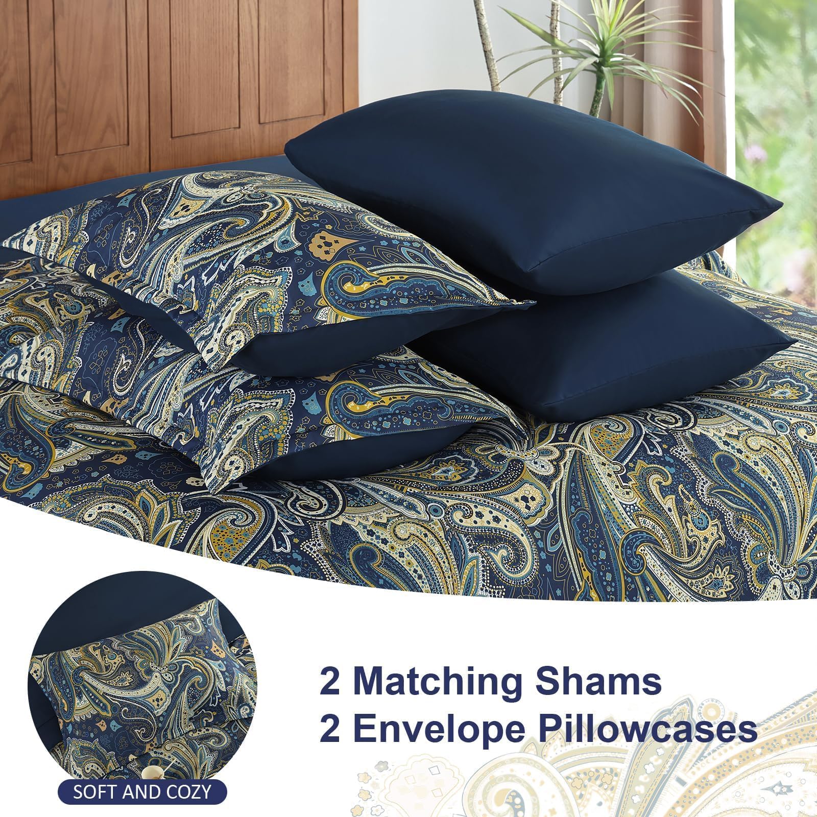 DJY Black Paisley Comforter Set Full Size 7 Piece Bed in a Bag Black and Grey Boho Paisley Pattern Comforter Set Soft Lightweight Microfiber Reversible Bedding Set for All Season
