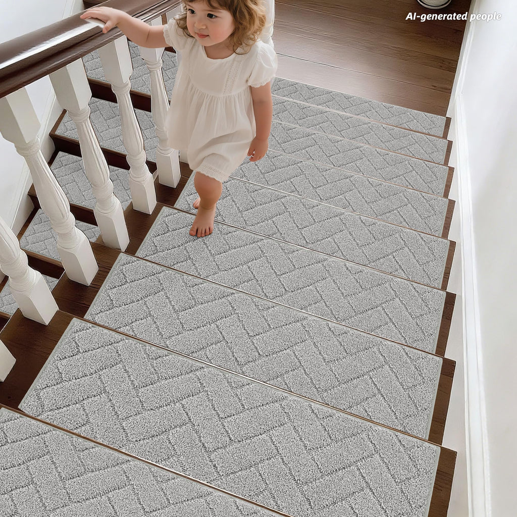BEQHAUSE Stair Treads for Wooden Steps 28inX9in, Non Slip Carpet Stair Treads Indoor Stair Runners Machine Washable, Soft Stair Rugs Mat Surface Polyester TPE Backing, 4pcs, Beige