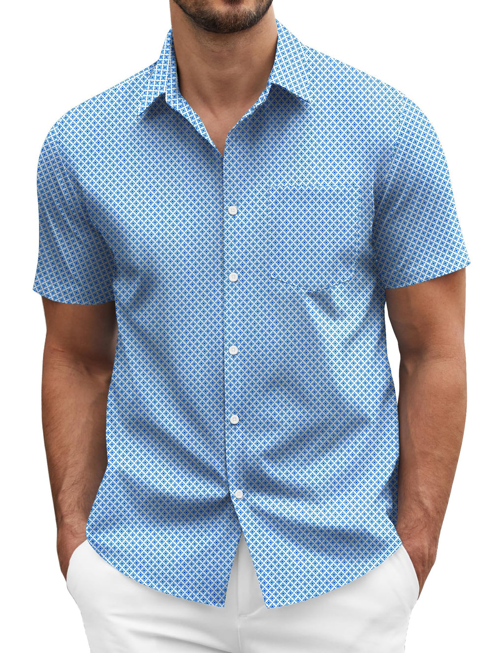 COOFANDY Men's Short Sleeve Casual Button Down Shirt Business Untucked Dress Shirts with Pocket
