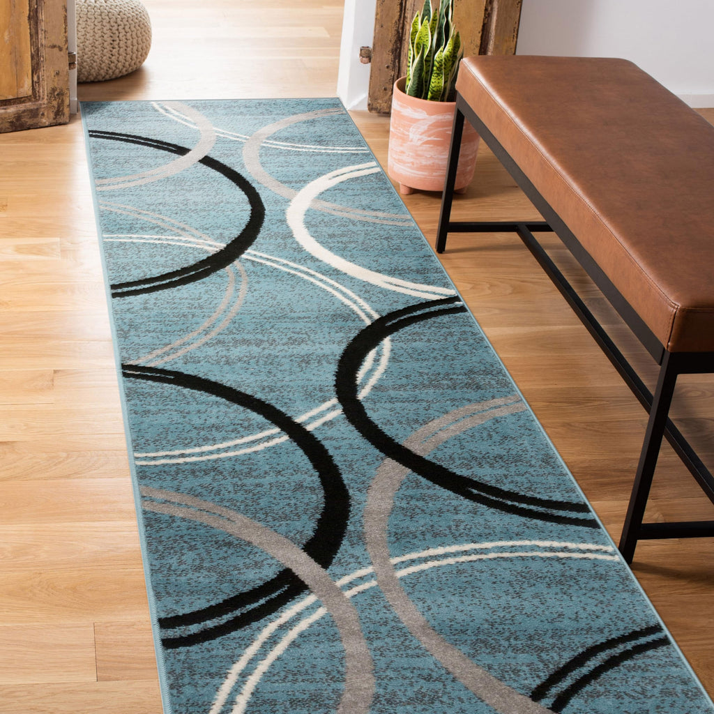 Rugshop Modern Wavy Circles Design Accent Rug, Carpet with Jute Backing for Entryway, Kitchen, or Pet Area, Black, 2' x 3'