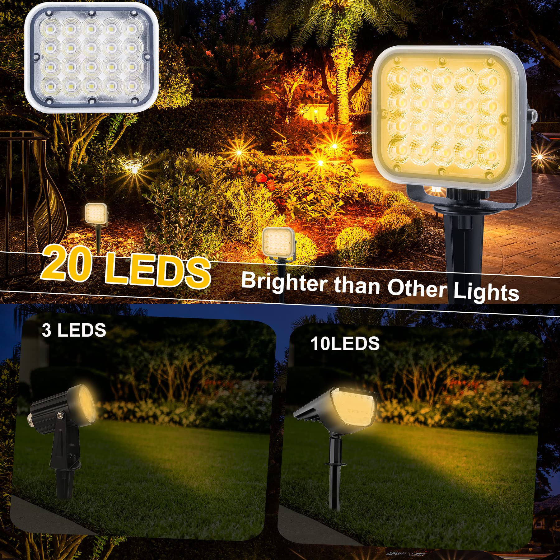 Solar Spot Lights Outdoor, Solar Landscape Spotlights IP65 Waterproof 9.8ft Cable,Auto On/Off Outdoor Wall Lights for Garden Yard Driveway Porch Walkway Pool (3000K Warm White)