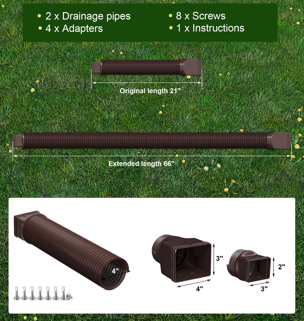 Ogutter Rain Gutter Downspout Extensions, Downspout Extender for Rainwater Drainage Flexible, Down Spout Drain Extension Pipe and Extendable from 21 to 66 Inches (Black)