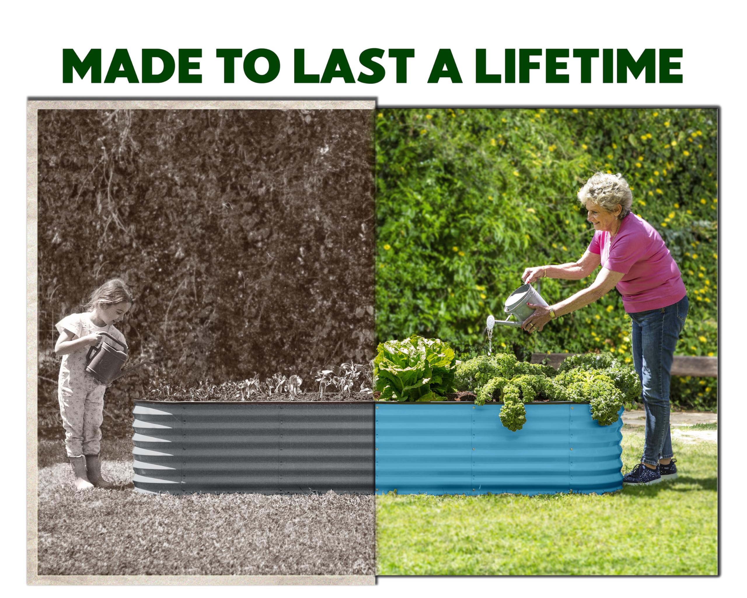 9-in-1 Galvanized Steel Raised Garden Bed // 8×2×1.5 ft Modular Planter for Gardening, Vegetables, Flowers // 18" Tall Metal Raised Garden Beds Outdoor (Dark Green) // Patented Design Planter Box